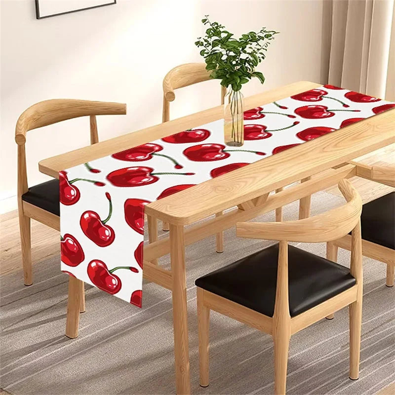 Linen Rectangle Tablecloth, Cherry Pattern Printed Table Cloth for Party and Home Decoration