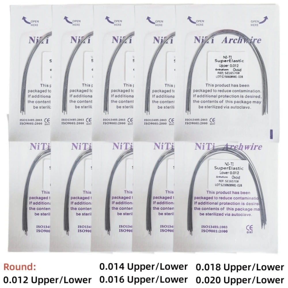 10pcs Dental Orthodontic Arch Wires Niti Archwires Natural/Ovoid Form Round/Rectangular Shape Upper Lower for Braces