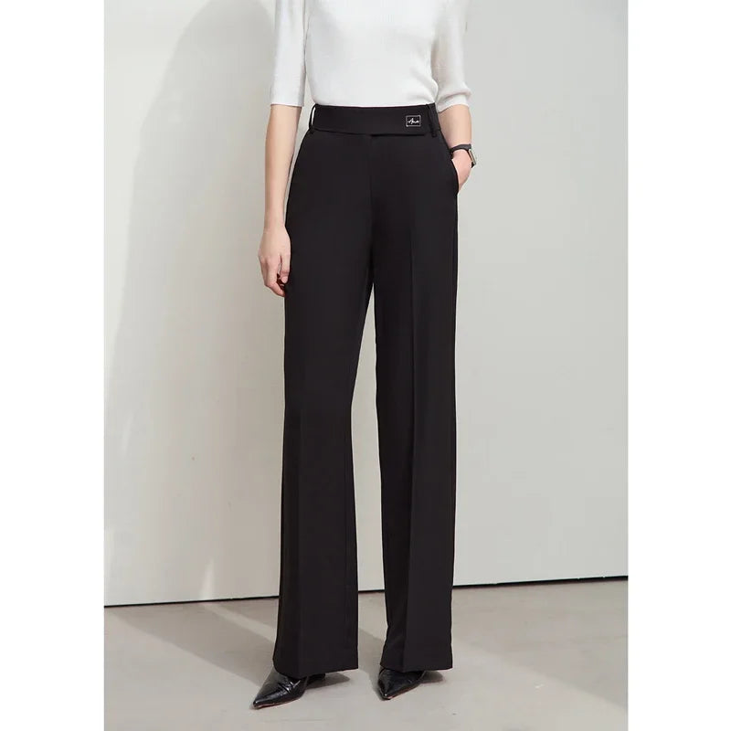 Amii Minimalist Contrast Color Letter Embroidered Wide-leg Pants 2025 Women's Spring New Casual Loose Commuter Trousers 12541049