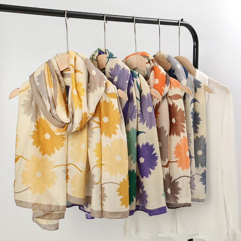 Elegant Floral Cotton Linen Shawls Muslim Hijab Scarf Woman Long Wraps Lady Fashion Soft Headband Islamic Turban Stoles 180*85cm