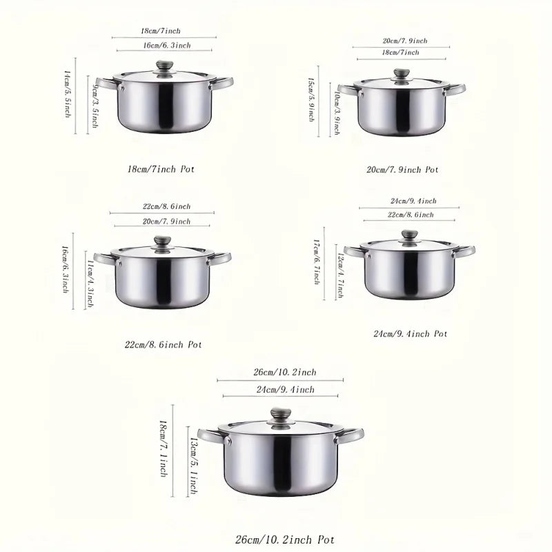 Luxury 10 stainless steel cookware set suit-5 size with cover, durable and versatile (6.3 - 7 - 7.9 - 8.6 - 9.4 inch)