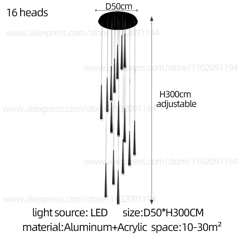 LED Pendant Light Modern Living Room Chandelier Villa Loft Large Pendant Light Minimalist Duplex High-Rise Long Stair Chandelier