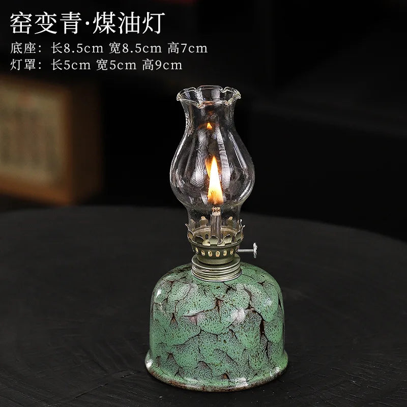 Vintage ceramic oil lamp, old desktop nostalgic butter lamp, home lighting atmosphere decoration ornaments, photography props