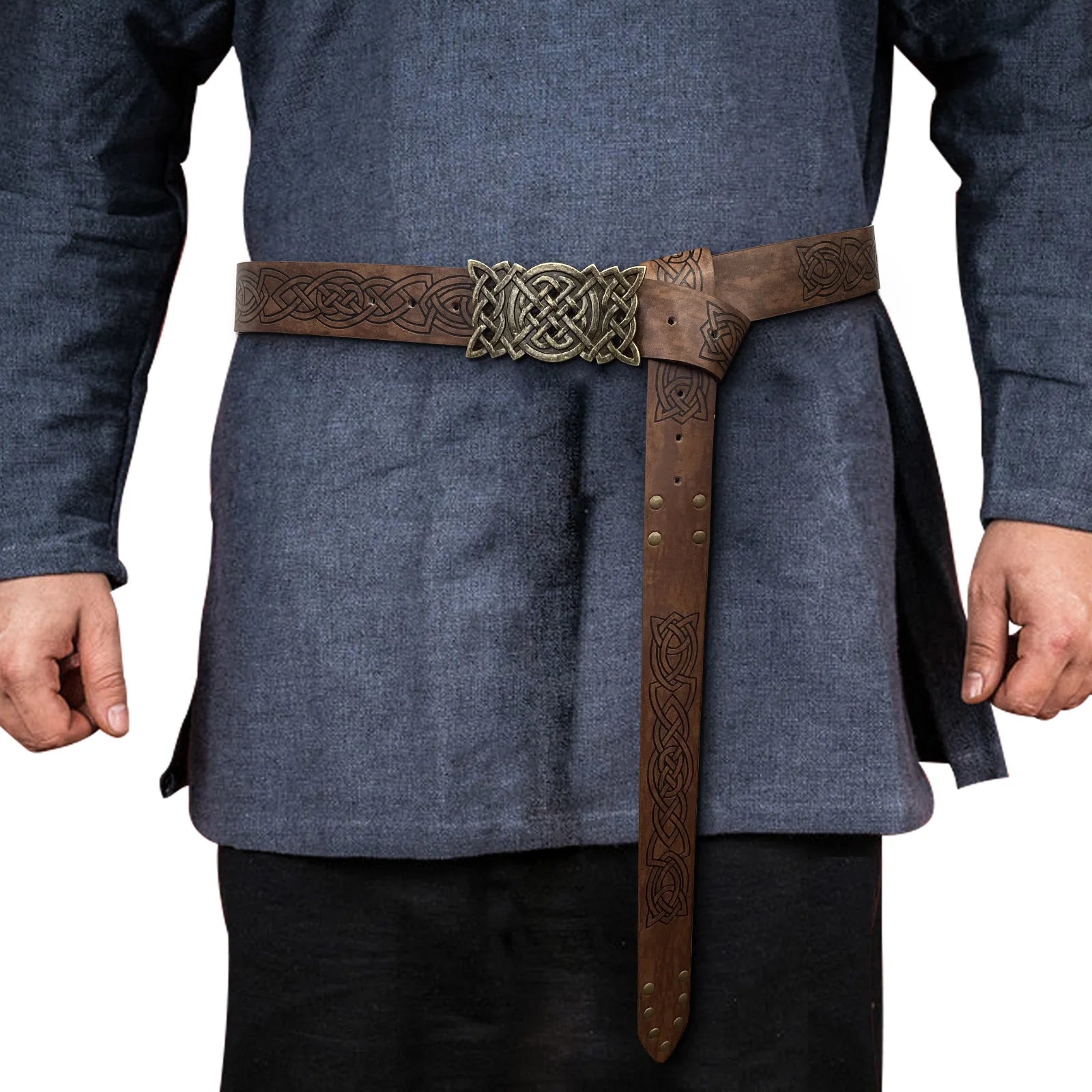 165cm Medieval Embossed Viking Vegvisir PU Leather  Belt Retro Renaissance Knight Buckles Belt Leather Waistband for Men Women