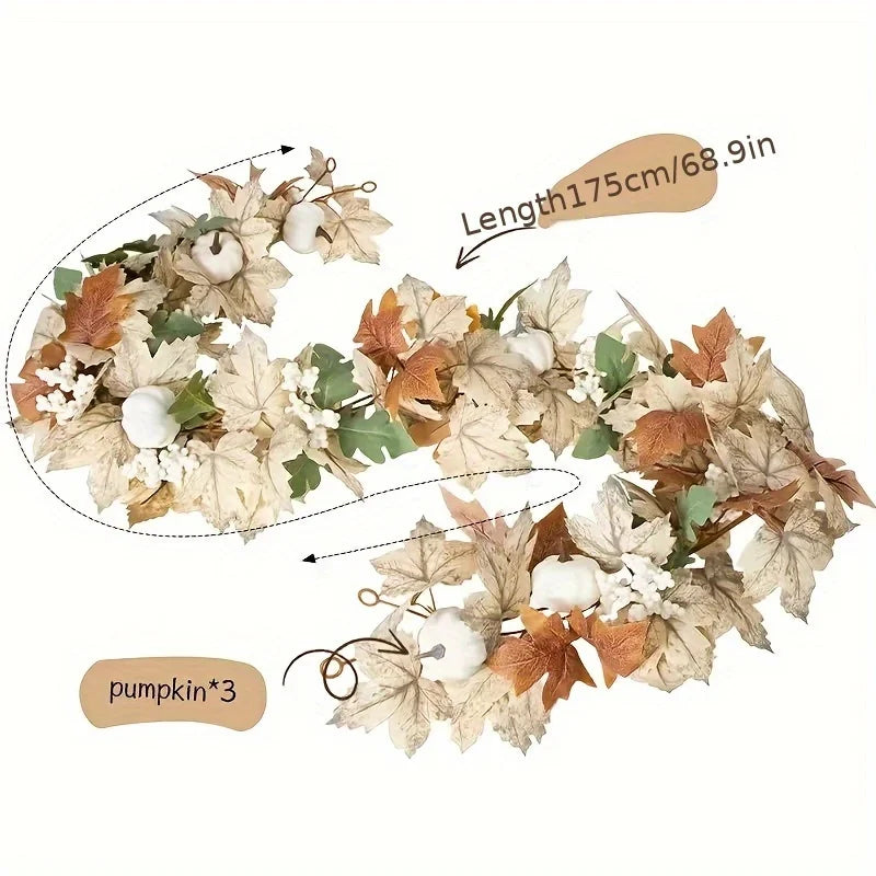 1pc Autumn Maple Leaf & Pumpkin Wreath Perfect for Thanksgiving Halloween Christmas Fall Party Decoration Festive Wall Hanging
