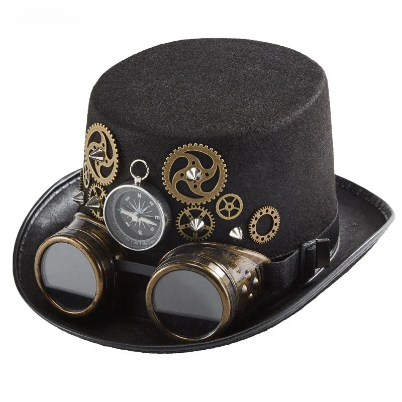 Gothic Headwear Steampunk Hat Victorian Top Magic Gears Goggles Chain Top Hats for Dress Up Halloween Cosplay Costume Fedora Cap