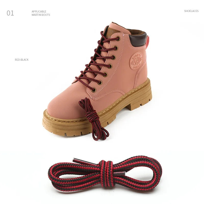 1 Pair 4mm Two-color Striped Round Color Polyester Shoelaces For Work Shoes Martin Boots Leather Boots Shoe Laces 100/120/150CM