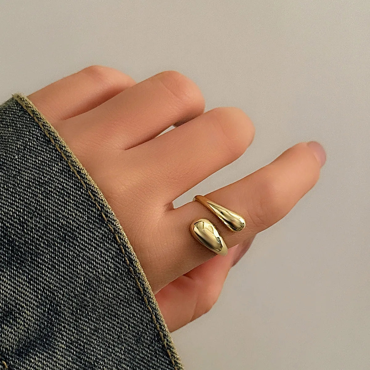 Stainless Steel Minimalist Rings For Women Trend Gold Color Smooth Double Ball Beads Open Rings Aesthetic Jewelry Couple Gifts