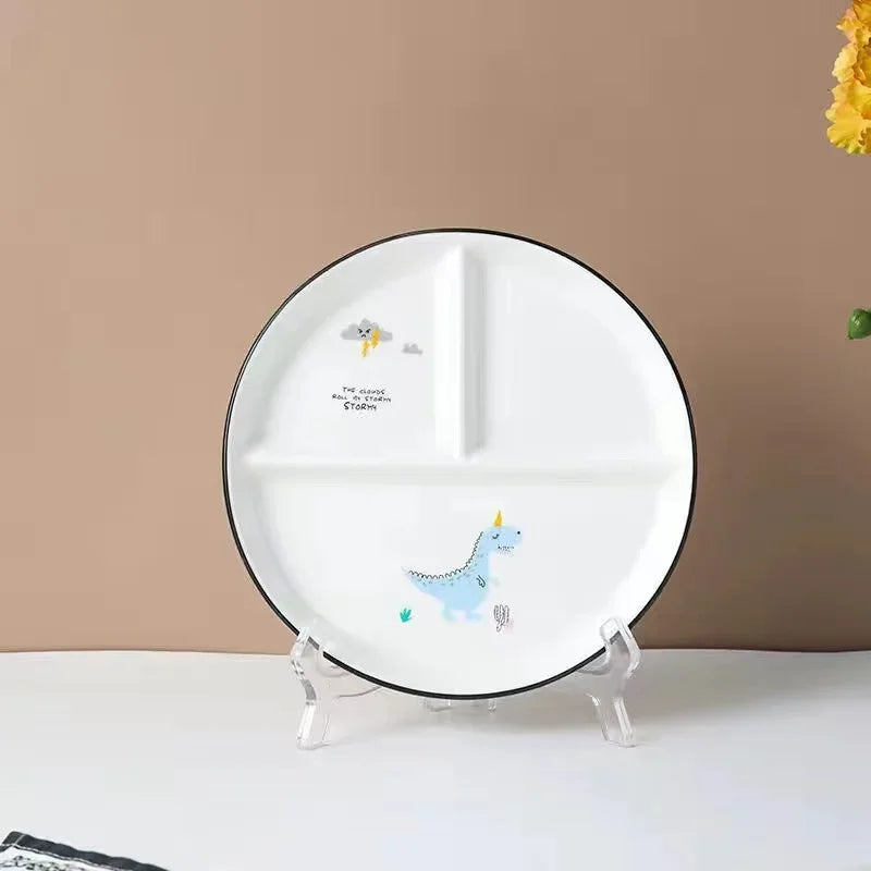 Ceramic Plate Cartoon Fat-reducing Sub-plate, Sub-plate, Household Dish Plate, Three-plate Breakfast Plate, Tableware Gift Set
