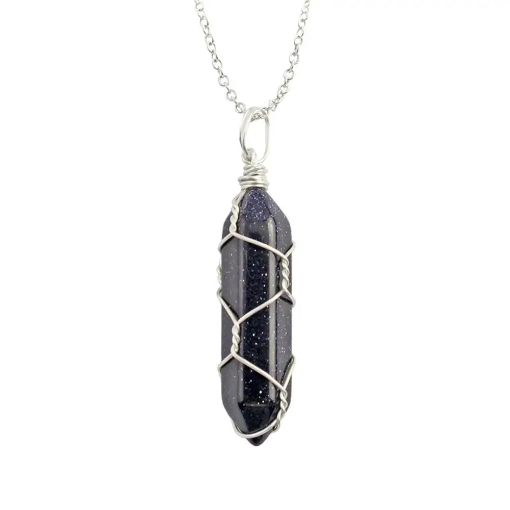Jewelry Amethyst Tiger Eye Rose Quartz Natural Stone Hexagonal Cylindrical Crystal Necklace Wire Wrap Stone Pendant