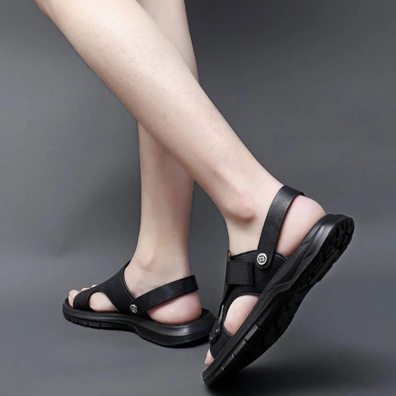 Male Shoe Slippers Genuine Leather Outdoor Trekking Hiking Beach Open Flat Men's Sandal Ankle Wrap Indoor New Arrival Number 41