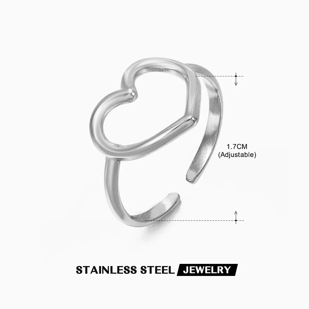 2023 New Gold Color Stainless Steel Finger Ring Minimalist Metal Heart Love Opening Ring for Women Girls Party Jewelry Gift