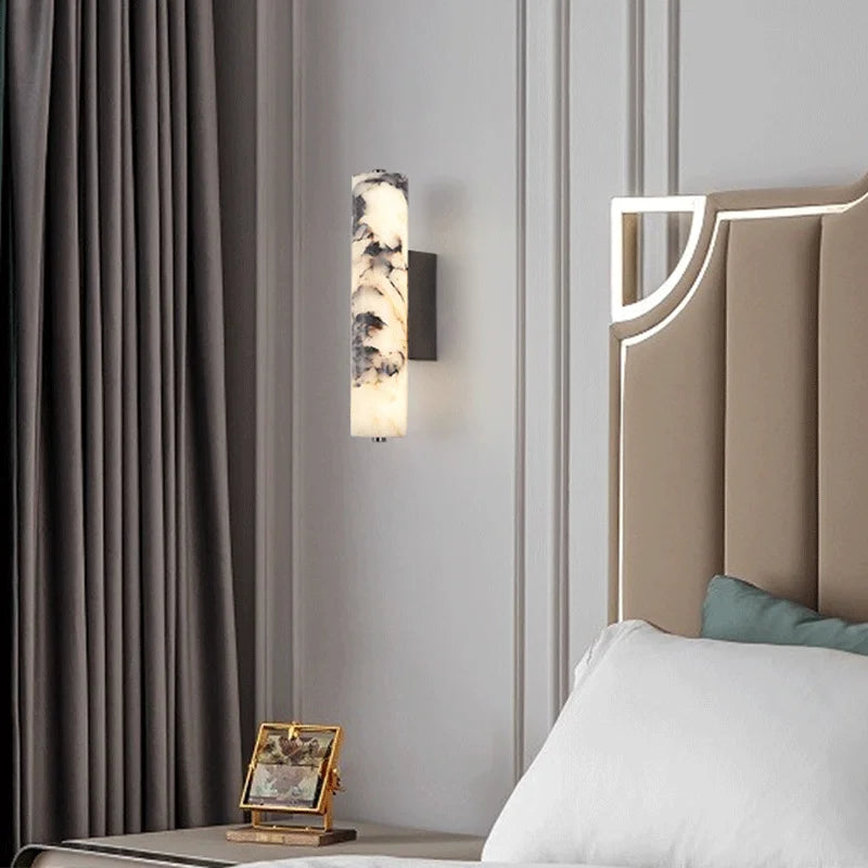 New Bedroom Wall Lamp Italian Style Natural Stone Black Marble Light Luxury Bedside Living Room Decoration Modern Wall Sconces