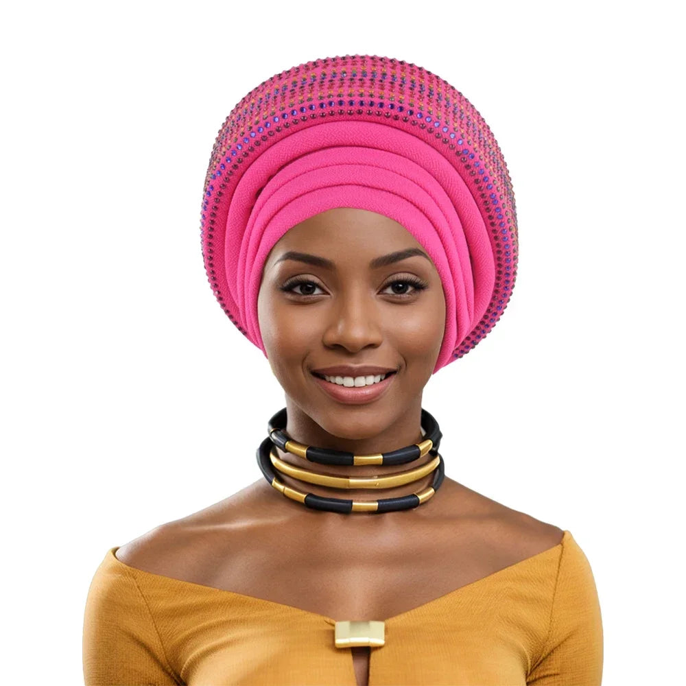 Gele Headtie Already Made African Head Wraps for Women Turban Femme Gelee Nigerian Aso Oke Bonnet Femme Diamonds Headtie 2025