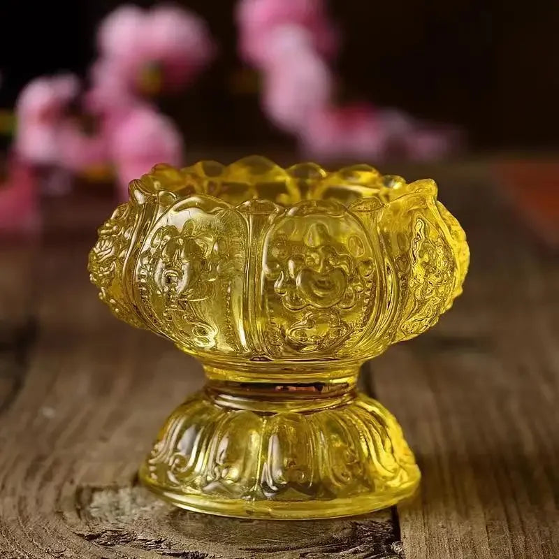 Colorful Glass Lamp New Liquid Butter Lamp Base Ornament Lotus Glass Base Oil Lamp Tribute Candle Pedestal Crafts Home Decoratio