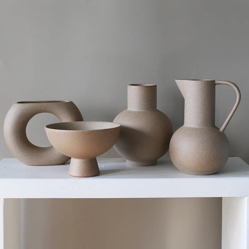 Nordic Ins Ceramic Vase Art Vases Vegetarian Ceramic Flower Pot Creative Homestay Dry Flower Arrangement Ornaments Dining Table