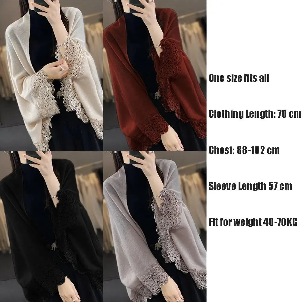 Fashion Women Wool Knitted Shawl Spring Autumn Breathable Lace Edge Scarf Skin Friendly Luxury Brand Design Cloak Shawl