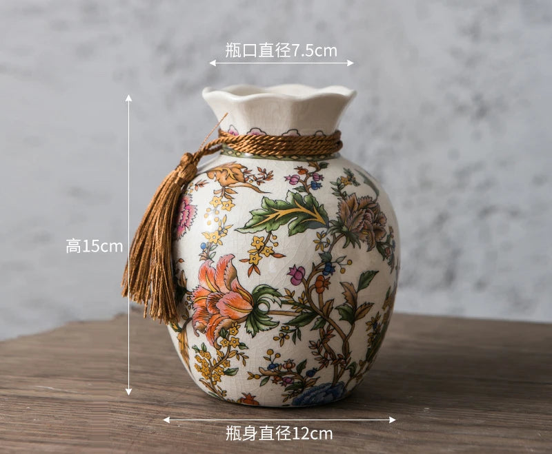 American Retro Ceramic Vase Creative Blessing Bag Style New Chinese Decoration Living Room Dining Table Desktop Small Vase