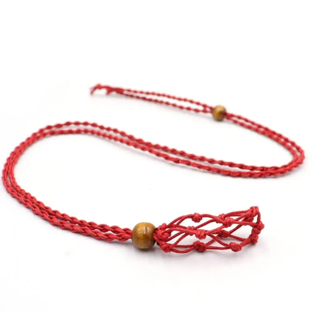 Adjustable Braided Necklace Cord Empty Stone Holder Wax Rope DIY Necklace Natural Quartz Crystal Healing Stone Net Bag Pendant