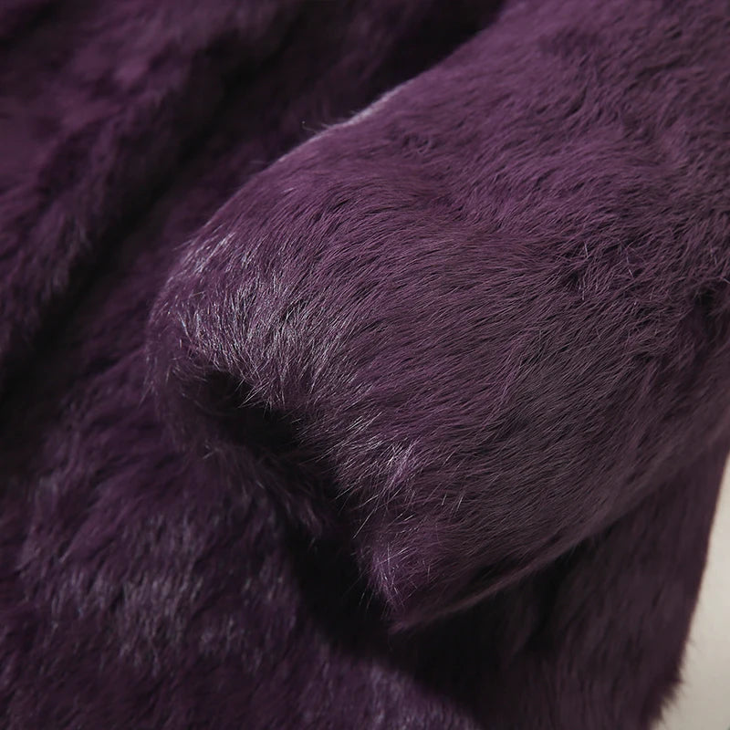 New 100% Real Natural  Whole Rabbit Fur Coat With Luxury Natural Fox Fur Collar Jacket Full Pelt Rabbit Fur Overcoat