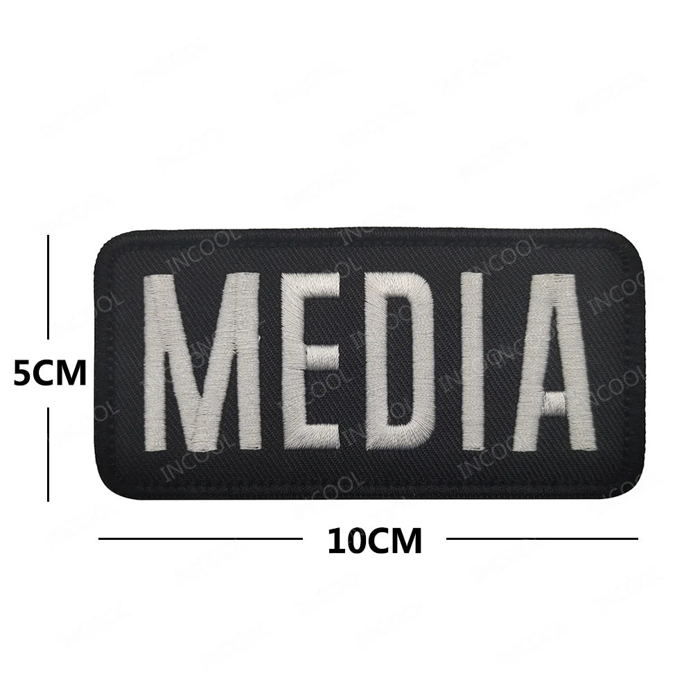 PRESS MEDIA INSTRUCTOR Doctor Nurse First Aid Staff IR Infrared Reflective Glow In Dark Patches Appliqued Embroidered Badges