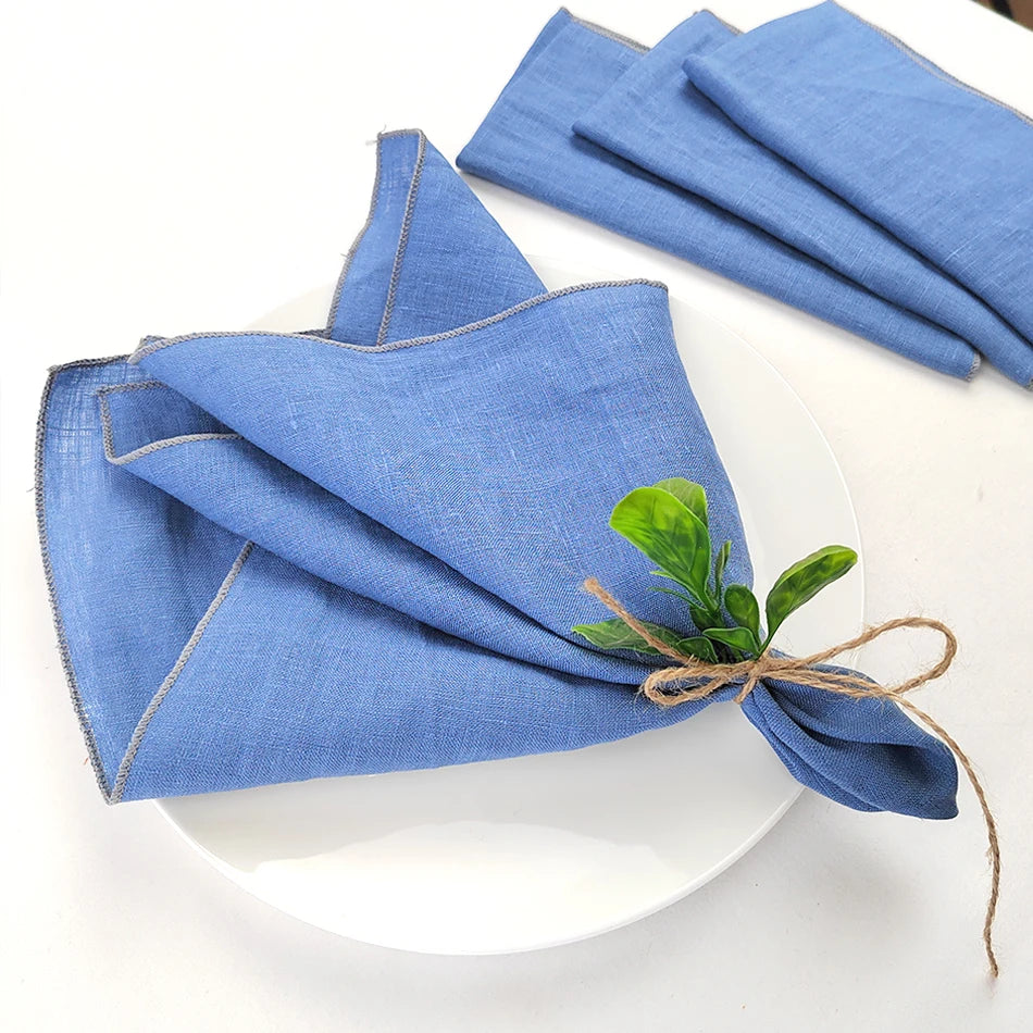 Set Of 4 Pure Linen Napkins Cloths Reusable 40x40cm Soft Comfortable Fabric Kitchen Accessories for Wedding Birthday Parties