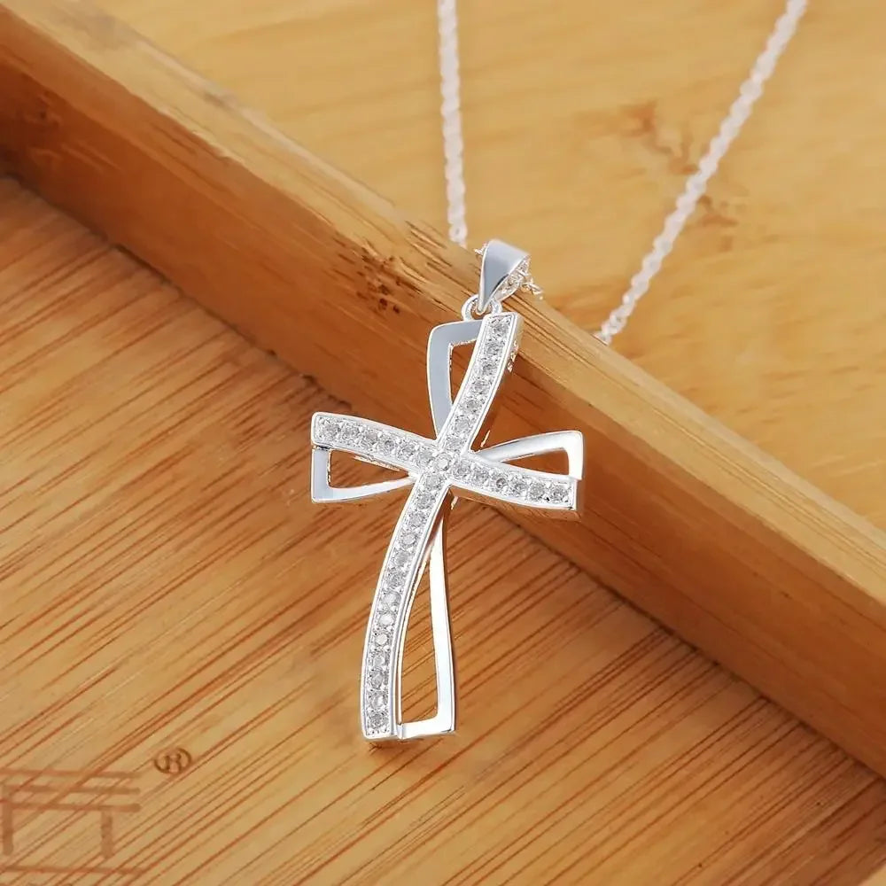 45cm 925 Sterling Silver Wedding Charm Crosses Necklace Lady Nice Jewelry Fashion  Elegant Women Classic High Quality