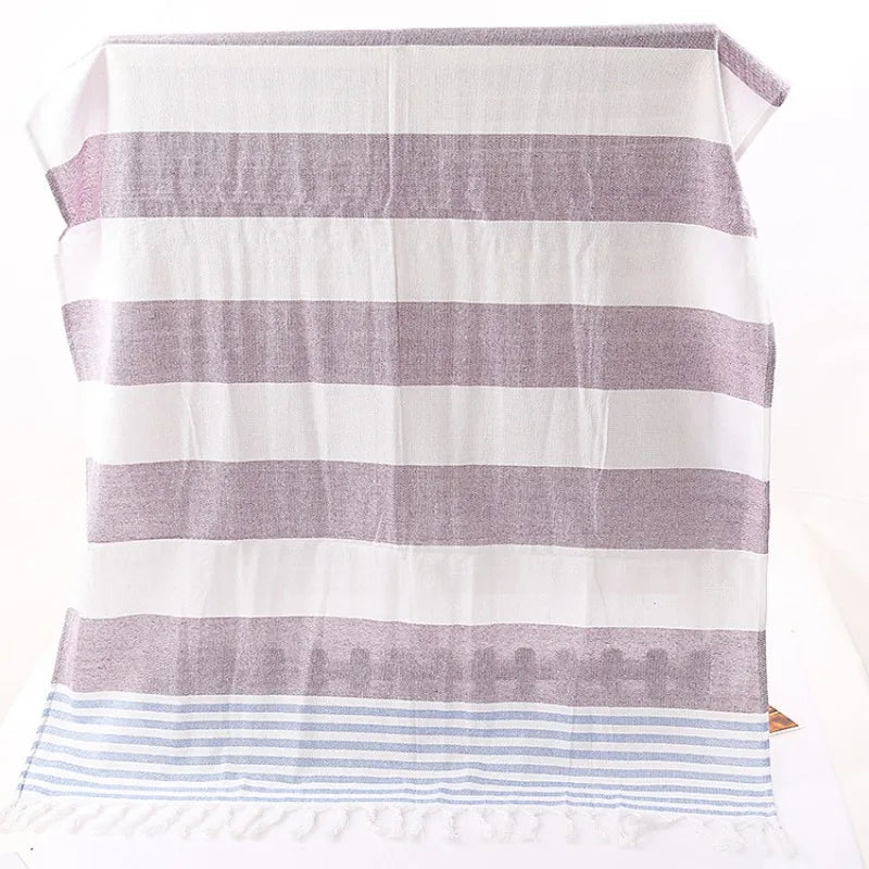 Cotton and Linen Striped Quick-drying Shawl European and American Popular Yarn-dyed Cotton Turkish Beach Towel with Tassels