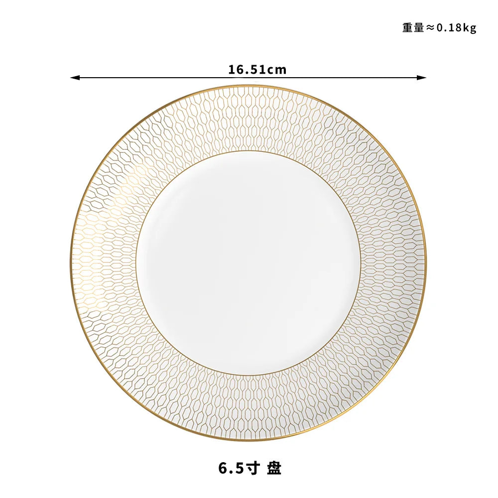 New Bone China Dinner Plates Luxury Gilded Lace Ceramic Tableware Set Feast Porcelain Western Plate Cake Dish Home Decor