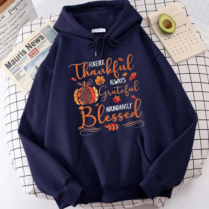 Women's Thanksgiving Elements and Alphabet Print Hoodies Fall Winter Casual Sweatshirts Unisex Graphic Y2k Hooded Pullovers