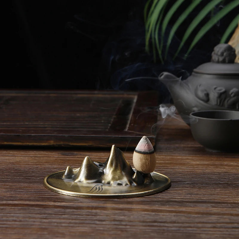 Metal Incense Burner Creative Mountain Incense Plate Bronze Incense Holder for Aromatherapy Threaded Incense Buddhism Supplies