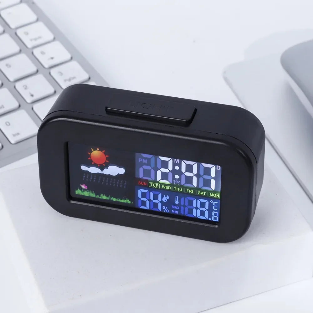 Weather Station Clock with Color Display - Temp & Humidity Monitor, Backlit for Kids & Teens, Perfect for Bedroom & Dorm Desk