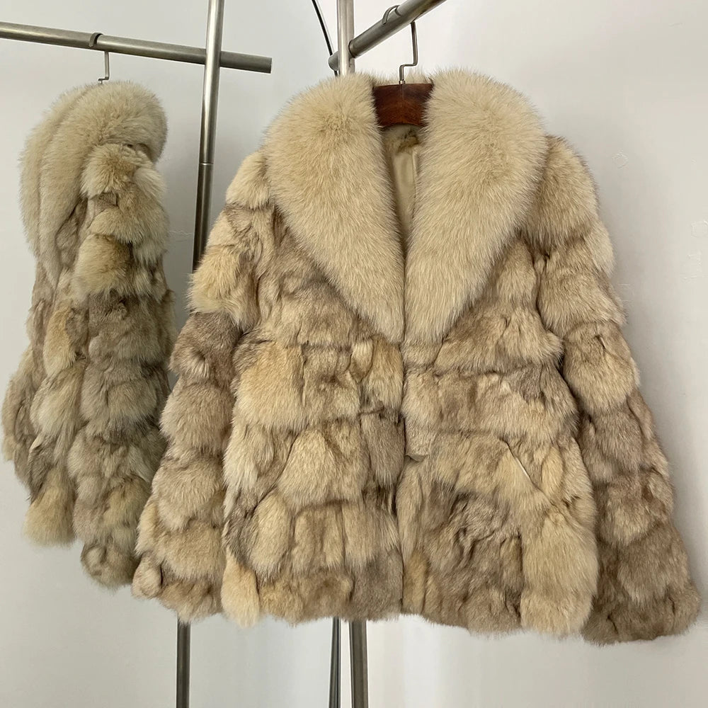 MENINA 2025 Winter Jacket Women Real Fox Fur Coat  Natural Fox Fur Collar Outerwear Thick Warm Sleeve Fashion Streetwear
