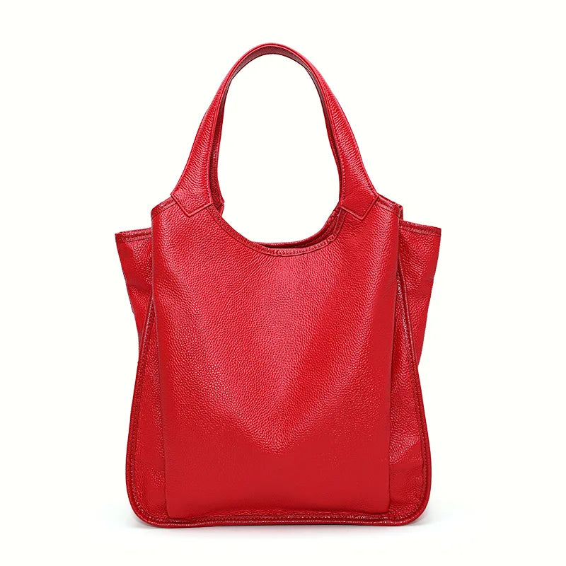 Aidrani New Minimalist WOMEN'S Tote Bag with Large Capacity and Solid Color Design Soft Cowhide Single Shoulder Underarm Bag