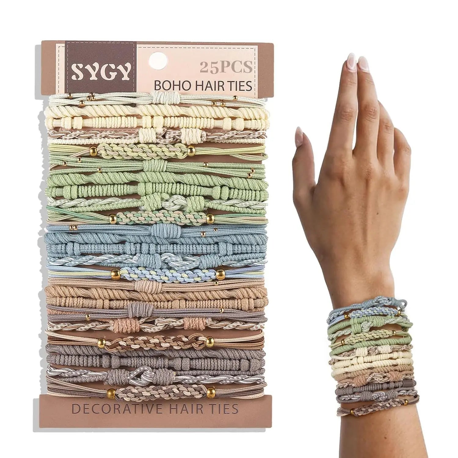 20 pieces of Bohemian headbands, brown bracelet headbands suitable for thick or thin hair, used for fixing ponytails