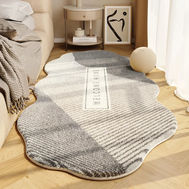 Cream Style Special-shaped Bedside Carpet Line Color Block Geometric Carpets Irregular Decorative Rug Comfortable Bedroom Rugs