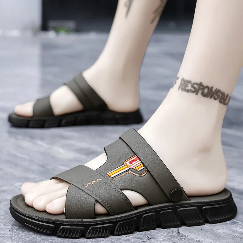 2025 Summer Home Two Wear Slippers Beach Shoes Outdoor Flip-flops Imitation Leather Sandals