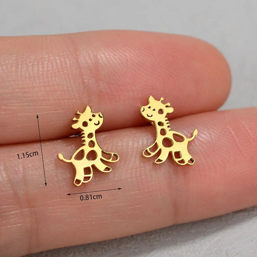 Minimalist Stainless Steel Earings Mini Heart Star Geometric Stud Earrings For Women Cute Cat Dog Flower Leaf Earrings Jewelry