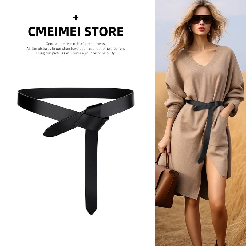 Knotted Leather Cowhide Belt Women Soft Strap Gothic Retro Luxury Designer Girdle Corset Fashion Belts