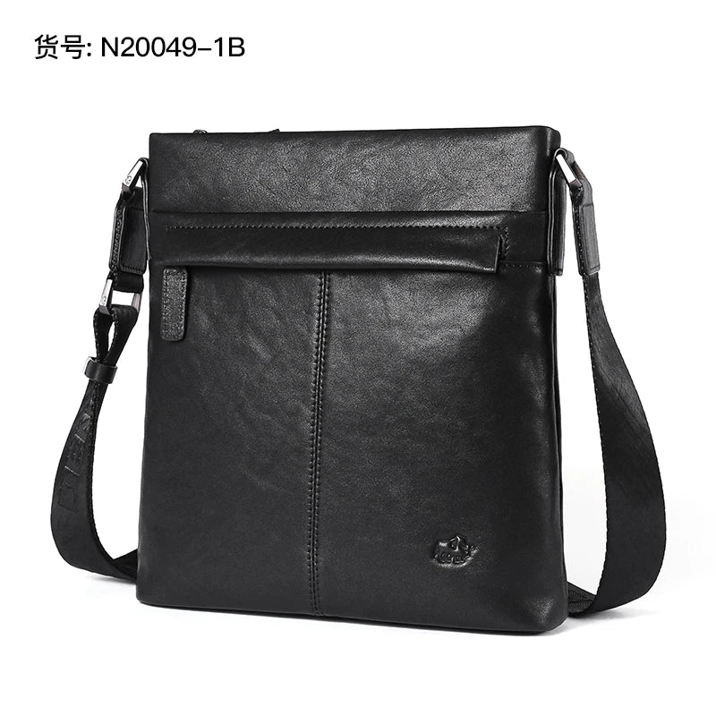 BISON DENIM Soft Genuine Leather Men Shoulder Bag 10.5" Ipad Cowhide Crossbody Bag for Men Casual Work Business Messenger Bag