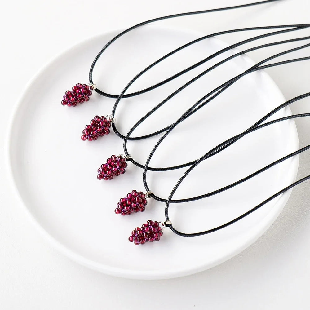 1PC Natural Garnet Grape Pendant Women's Necklace Reiki Healing Decoration Mineral Crystals Material Bead Raw Stone Jewelry