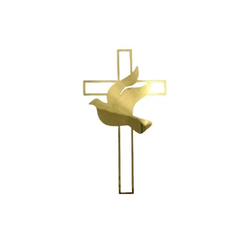 Cross Christ Jesus Birthday Cake Topper Gold Acrylic Dove Cross for Eucharist Baby Baptism Party Cake Toppers Dessert Decoration