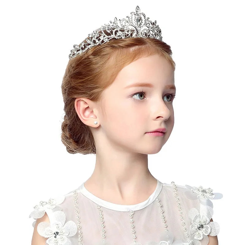 Elegant Girls Baroque Vintage Crystal Rhinestone Tiaras Queen Princess Crowns Kid Diadems Wedding Hair Accessories Women Jewelry
