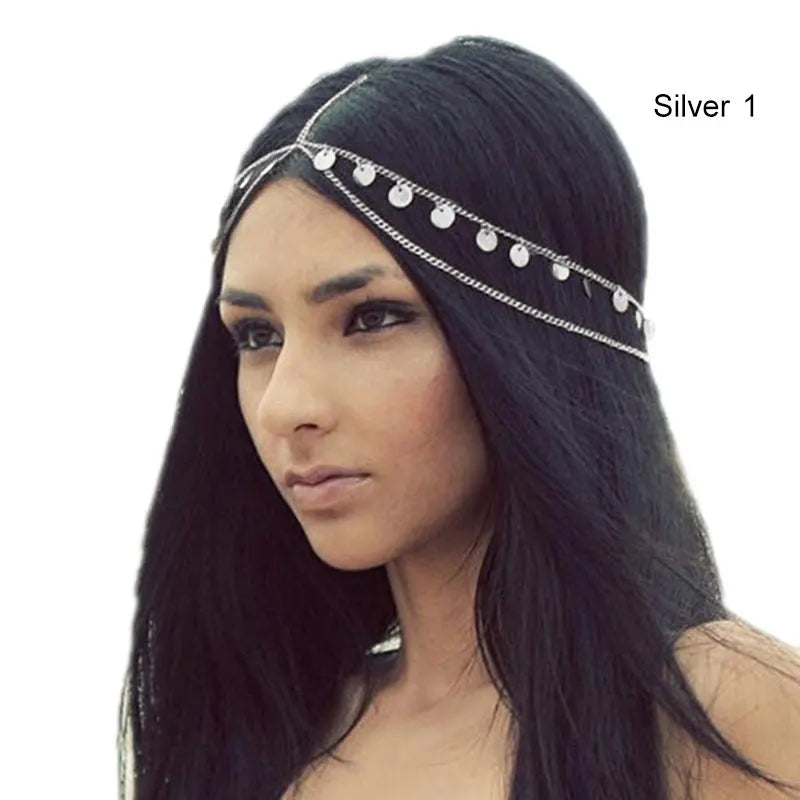 Boho Bridal Wedding Head Chain Bohemian Pendant Forehead Headband Chain Hairbands for Women Headpiece Hair Jewelry Accessories