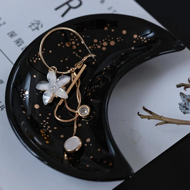 Nordic Ceramic Moon Shape Small Jewelry Dish Earrings Necklace Ring Storage Plates Fruit Dessert Display Bowl Decoration Tray