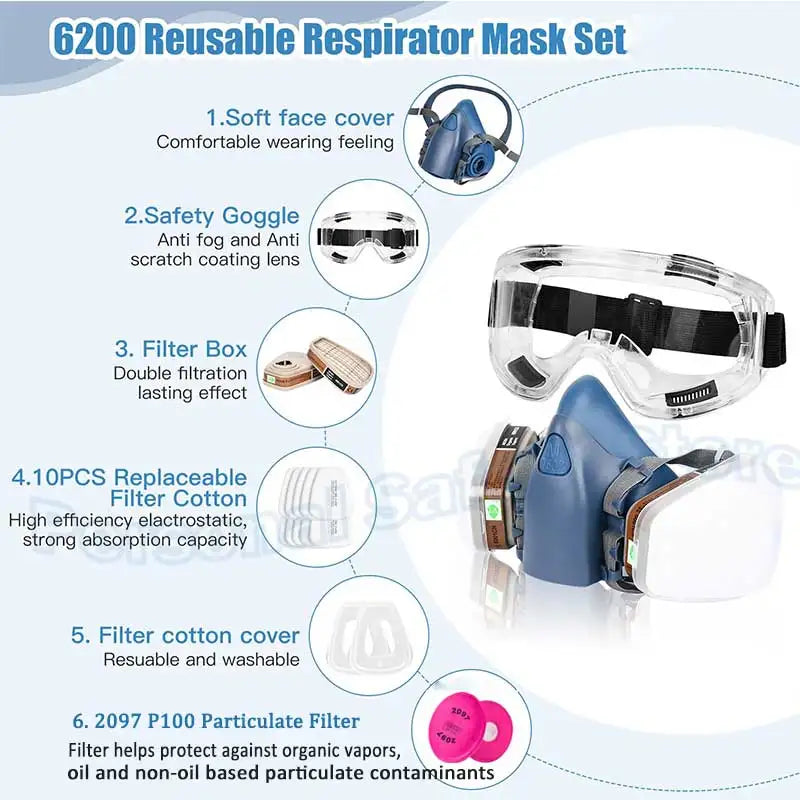 18in1 7502 Dust Gas Respirator Half Face Dust Mask For Painting Spraying Organic Vapor Chemical Gas Filter Work Safety For 3M
