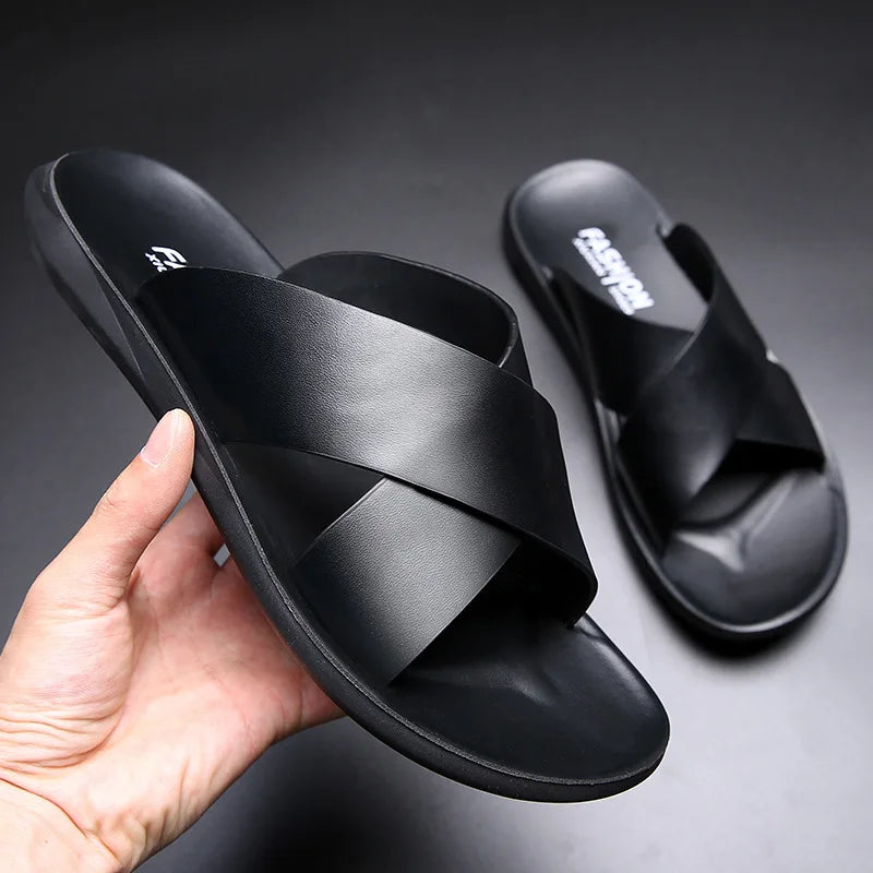 Sandals for Men Slippers Genuine Leather Luxury Brand Fashion New Men Flats Casual Non-slip Beach Sandalia Zapatos Hombre