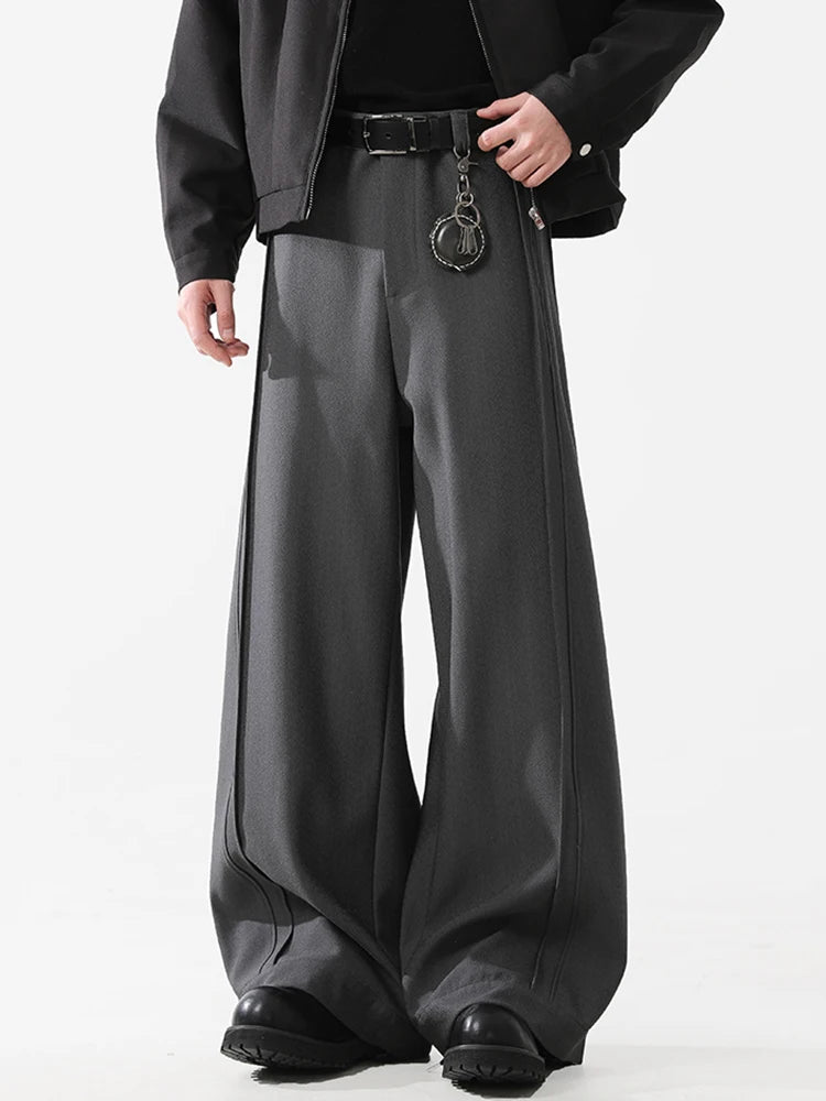 REDDACHiC Men's Pleated Silhouette Wide Leg Pants Unisex Casual Loose Clean Fit Barrel Plain Black Trousers Office Work Clothes