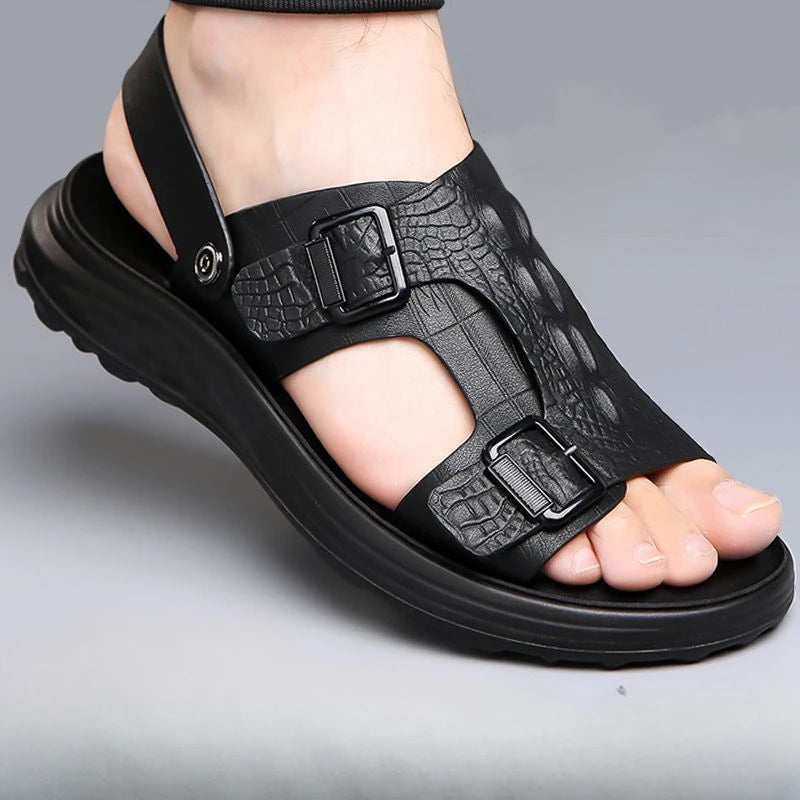 Male Shoe Slippers Genuine Leather Outdoor Trekking Hiking Beach Open Flat Men's Sandal Ankle Wrap Indoor New Arrival Number 41