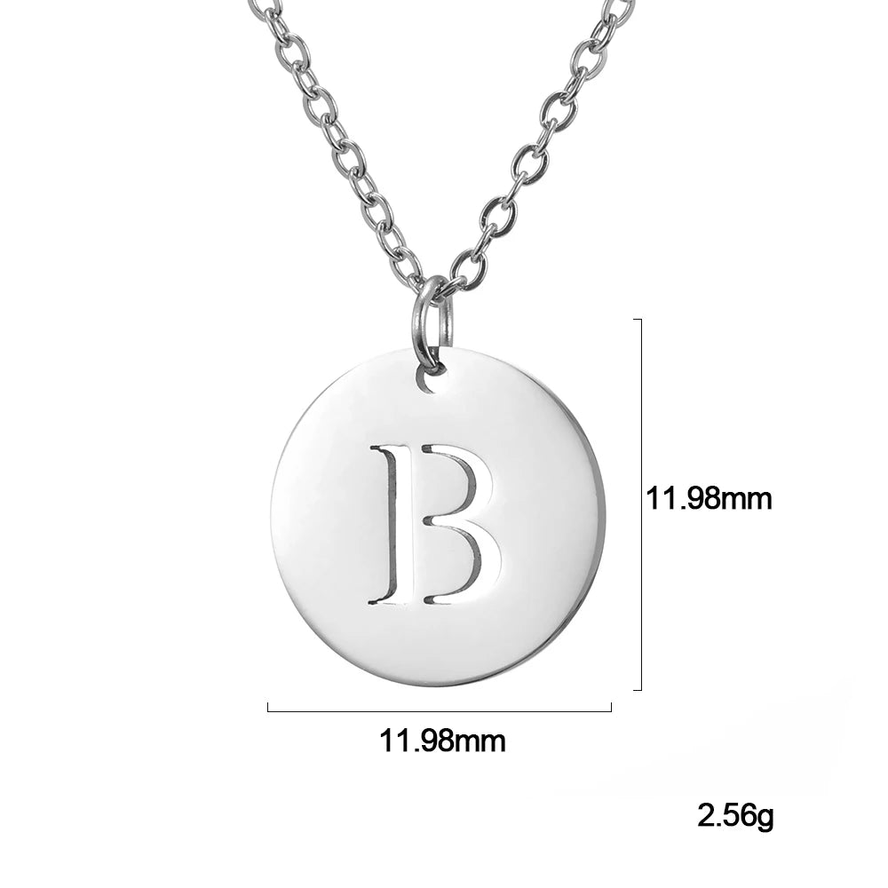 Kkjoy Fashion Stainless Steel Gold Color Minimalist Metal Round A-Z 26 Initials Necklace for Women Jewelry Gift Wholesale New in